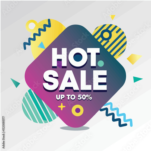Hot Sale background template with burning tag. Discount label special offer shopping banner