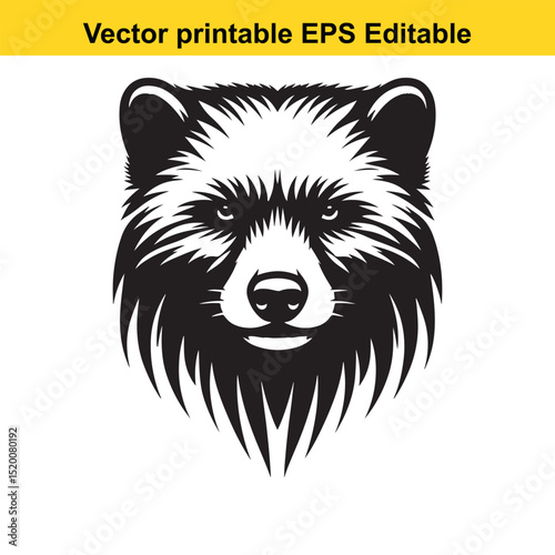 Vector illustration of a raccoon head in black and white