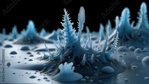 Zeiss Gemini optics image: cryo-SEM of Collinsella in vitreous ice, subsurface scattering, photonic crystal effects, and glowing biofilm EPS structure.