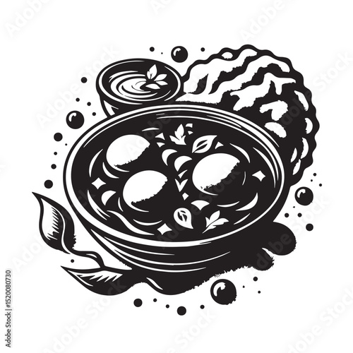 Black Chole Bhature Silhouette Vector, High Quality Illustration on White Background