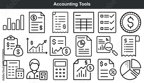 Accounting tools icons finance budget money chart graph