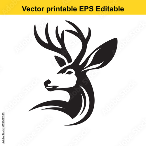 Majestic Deer Head Silhouette: Vector Printable EPS Editable Graphic