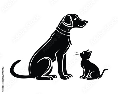 Silhouette of a Dog and Cat Sitting Together