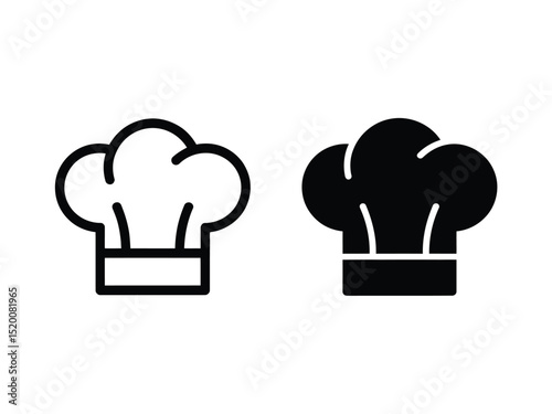 Chef Hat Outline in White and Solid Black Fill Isolated on Transparent Background