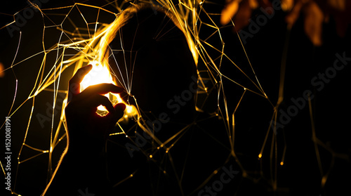 burning sparkler on black background