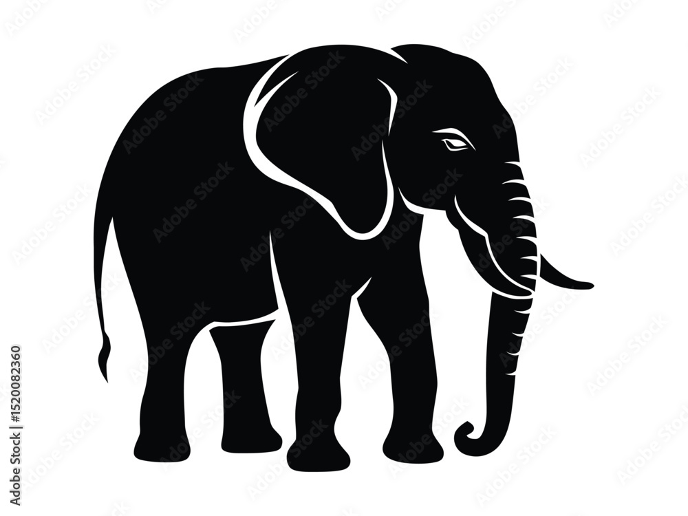 Fototapeta premium Black Elephant Silhouette: Majestic Wildlife and Safari Animal Icon