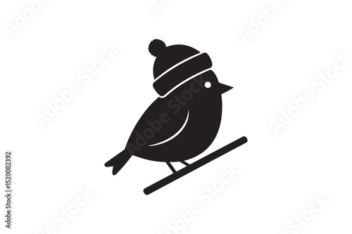 Winter bird silhouette vector art illustration on white background