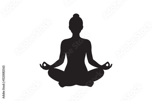 Woman meditating silhouette vector art illustration on white background