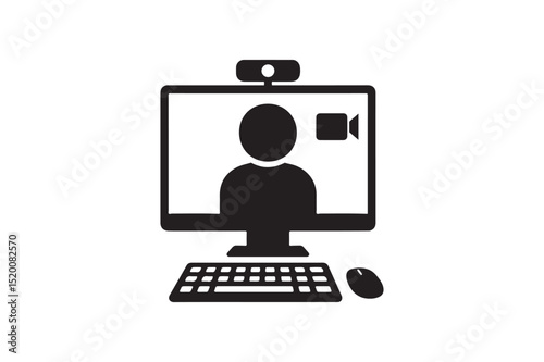 Zoom call setup silhouette vector art illustration on white background