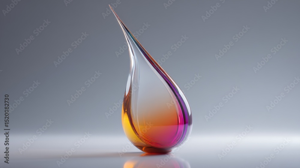Fototapeta premium A vibrant glass drop sculpture showcasing colorful gradients and sleek design.