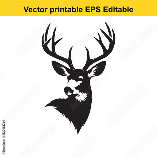 Majestic Mule Deer Head Silhouette: A Vector Printable EPS Graphic