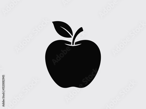 Simple Apple Silhouette with Leaf Vector Illustration on Transparent Background