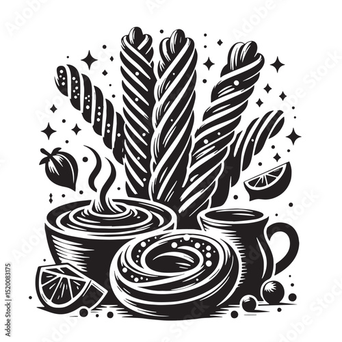 Black Churros Silhouette Vector, High Quality Illustration on White Background