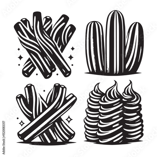 Black Churros Silhouette Vector, High Quality Illustration on White Background