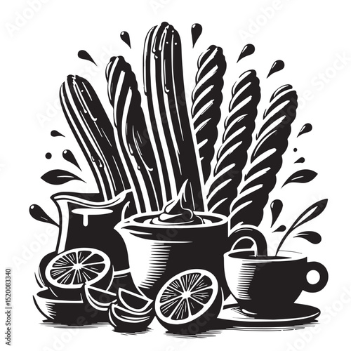 Black Churros Silhouette Vector, High Quality Illustration on White Background