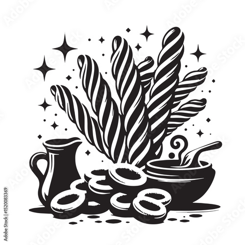 Black Churros Silhouette Vector, High Quality Illustration on White Background
