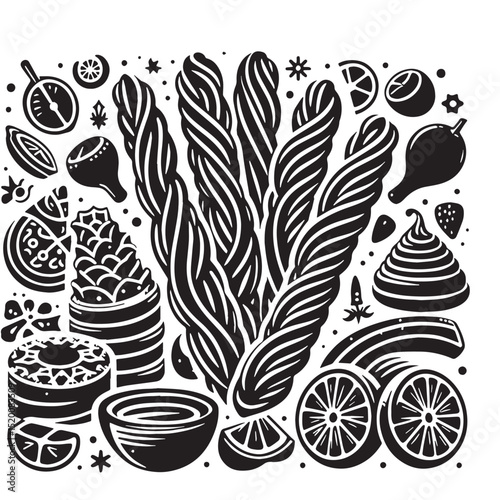 Black Churros Silhouette Vector, High Quality Illustration on White Background