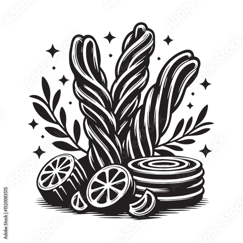 Black Churros Silhouette Vector, High Quality Illustration on White Background