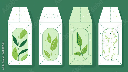Minimalist tea packaging dieline with botanical illustration