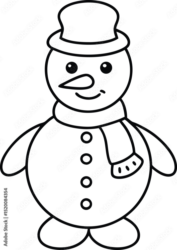 Simple Snowman Outline Illustration with Hat and Scarf for Coloring Simple Snowman Outline Illustration with Hat and Scarf for Coloring