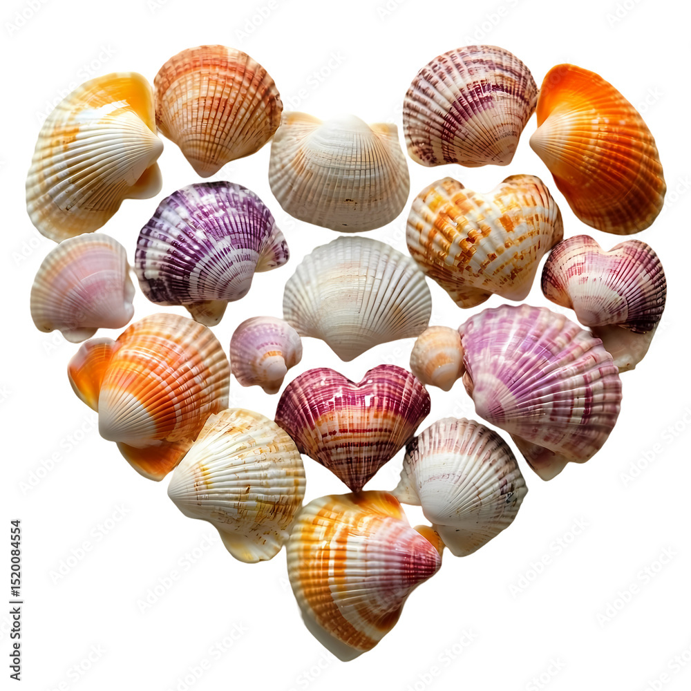 Seashells Arranged in a Heart Shape isolated on transparent background Seashells Arranged in a Heart Shape isolated on transparent background