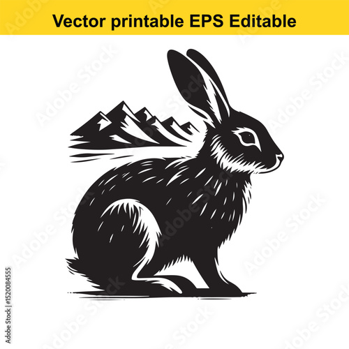 Majestic Mountain Hare: A Black and White Vector Illustration