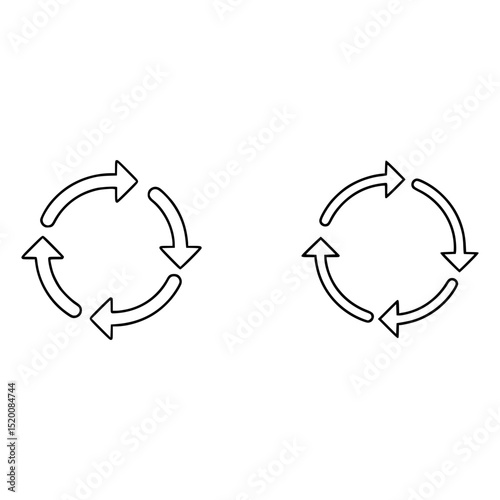 two arrow spin icon, recycle round, circle refresh or restart, thin line symbol on white background - editable stroke vector illustration