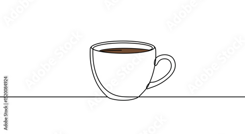 Outline drawing of a coffee cup filled with brown liquid  