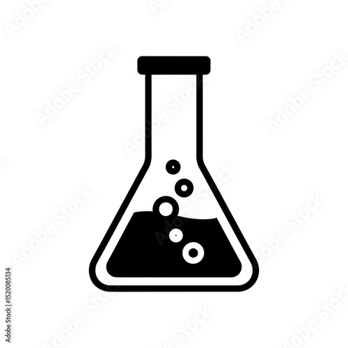 Chemical flask with bubbling liquid in minimalist style  