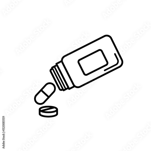 Vector icon of a pill bottle spilling capsules  