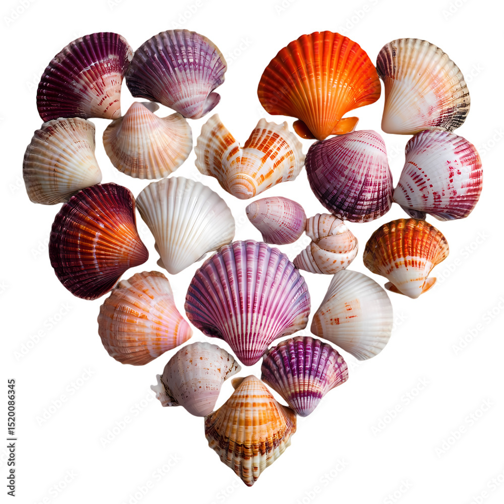 Seashells Arranged in a Heart Shape isolated on transparent background Seashells Arranged in a Heart Shape isolated on transparent background