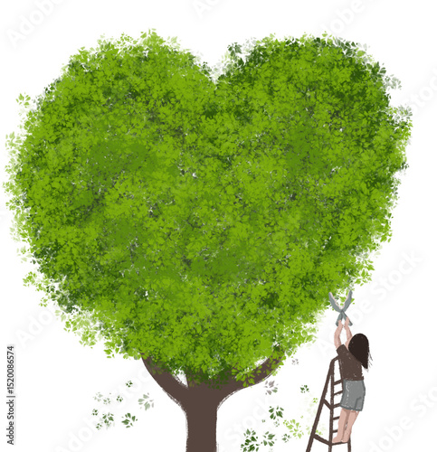 Tree green heart shape garden elements graphic 