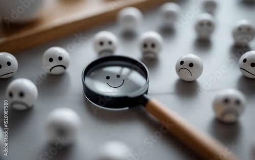 A close up of a bunch of different colored smiley and frowning faces