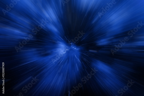 Blue light beams radiating outward in a dynamic motion blur effect