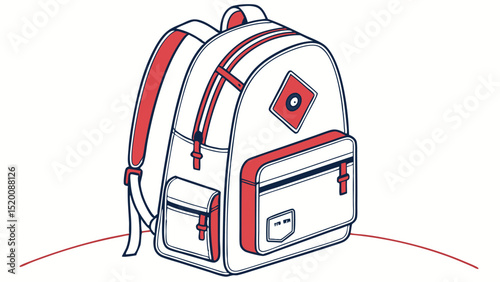 White and red backpack illustration school bag travel rucksack daypack fashion accessory style design