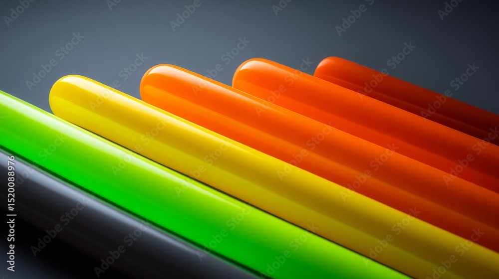Fototapeta premium Colorful abstract pattern created by vibrant plastic tubes arranged in a line.