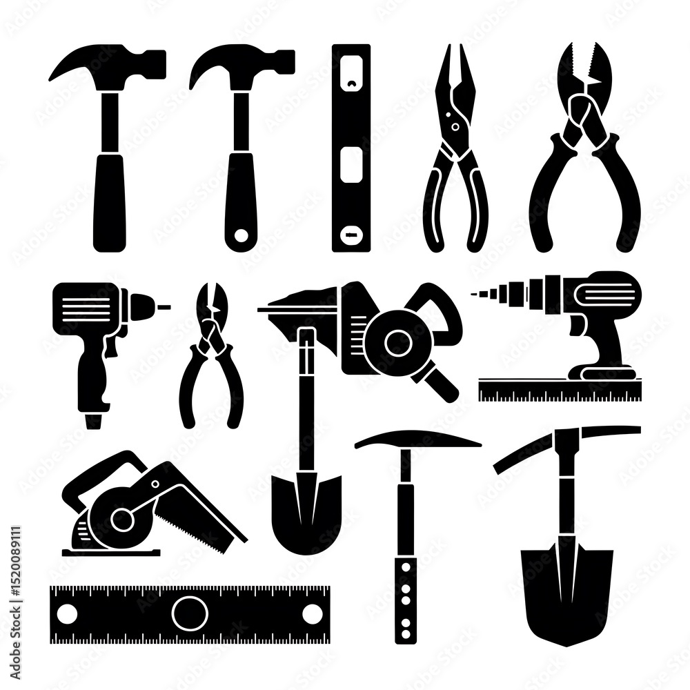 Obraz premium Collection of Black and White Pixel Art Tools