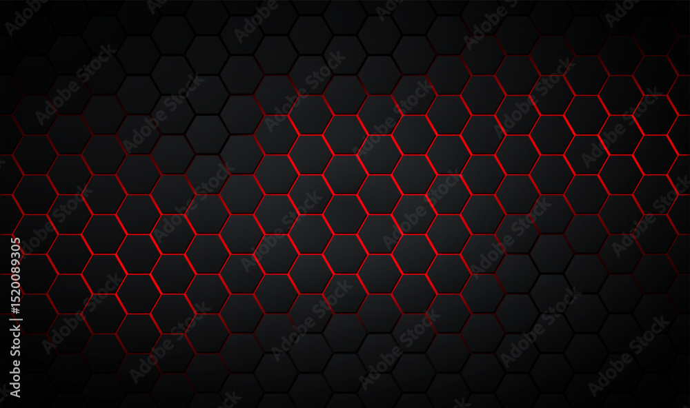 Abstract luxury background with dark mosaic honeycombs and shiny elements. Luxury dark background with hexagon elements. Elegant background with black honeycomb texture. Vector