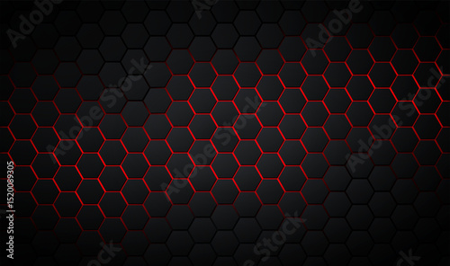 Abstract luxury background with dark mosaic honeycombs and shiny elements. Luxury dark background with hexagon elements. Elegant background with black honeycomb texture. Vector