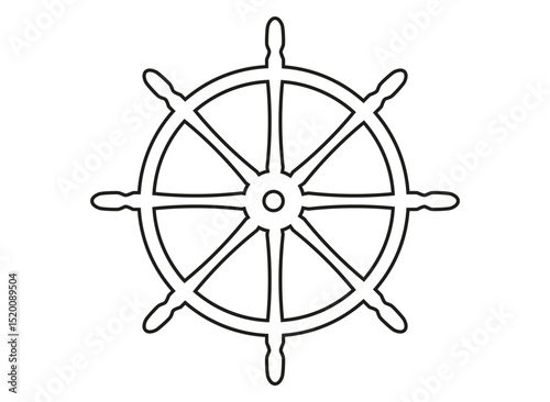 Classic Ship Steering Wheel in Black Silhouette Design with Eight Spokes.