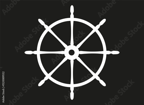 Classic Ship Steering Wheel in Black Silhouette Design with Eight Spokes.