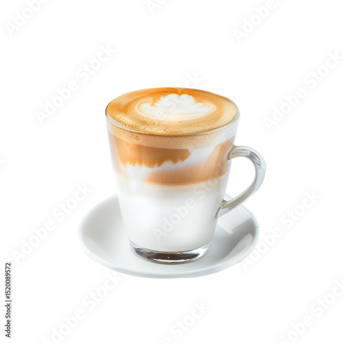 Cup of Cappuccino with Latte Art and Coffee Beans on transparent background

