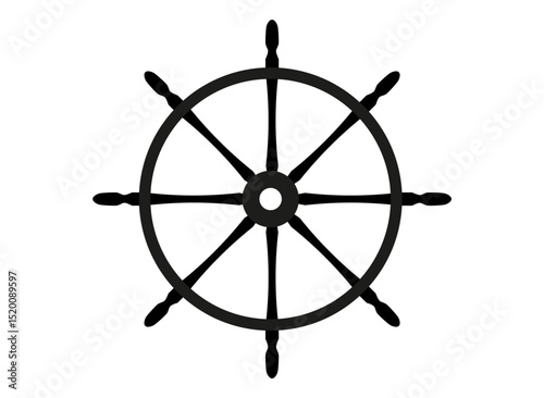 Classic Ship Steering Wheel in Black Silhouette Design with Eight Spokes.