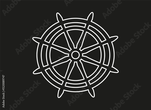 Classic Ship Steering Wheel in Black Silhouette Design with Eight Spokes.