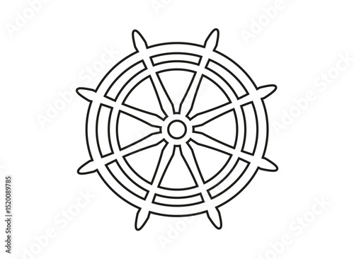 Classic Ship Steering Wheel in Black Silhouette Design with Eight Spokes.