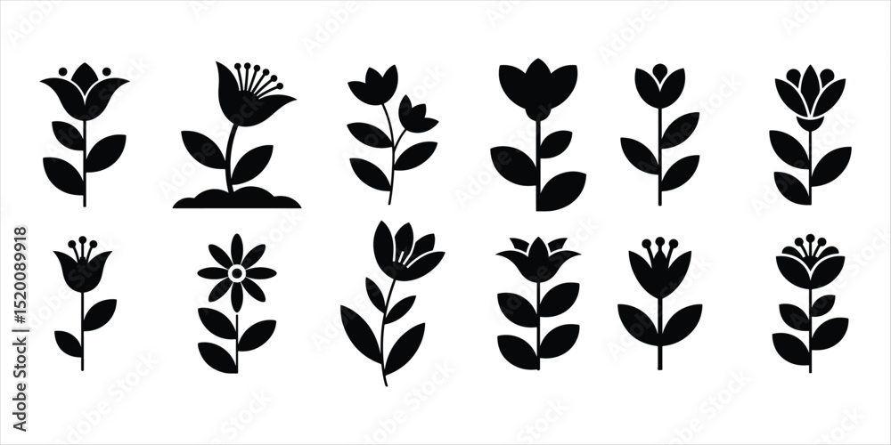 Obraz premium flower icon set vector silhouette on white background.