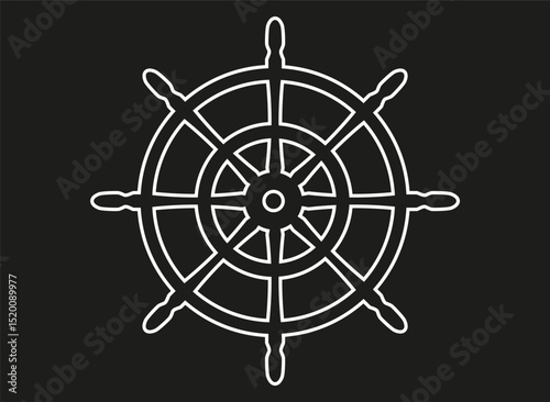 Classic Ship Steering Wheel in Black Silhouette Design with Eight Spokes.