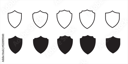shield icon set vector silhouette on white background.