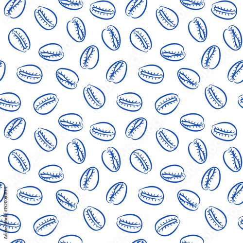 A beautifully crafted and seamless pattern design featuring blue coffee beans artwork