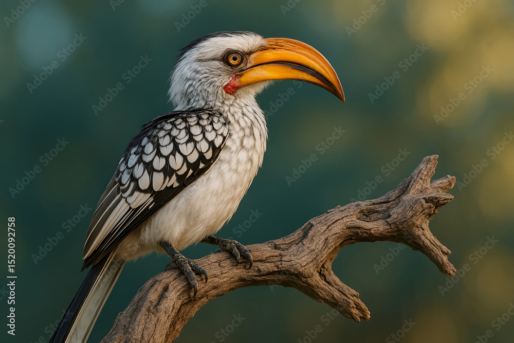 Southern yellow billed hornbill perched on branch Southern yellow billed hornbill perched on branch